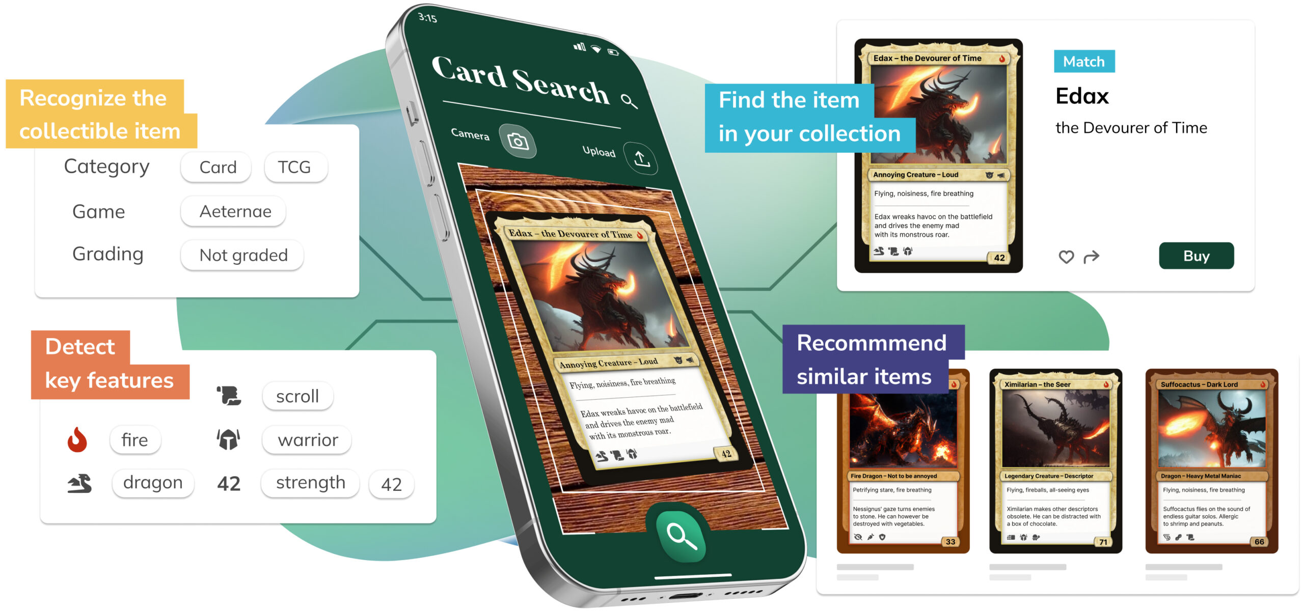 Visual AI for collectibles by Ximilar: object detection, attribute recognition and visual search of collectible trading card.