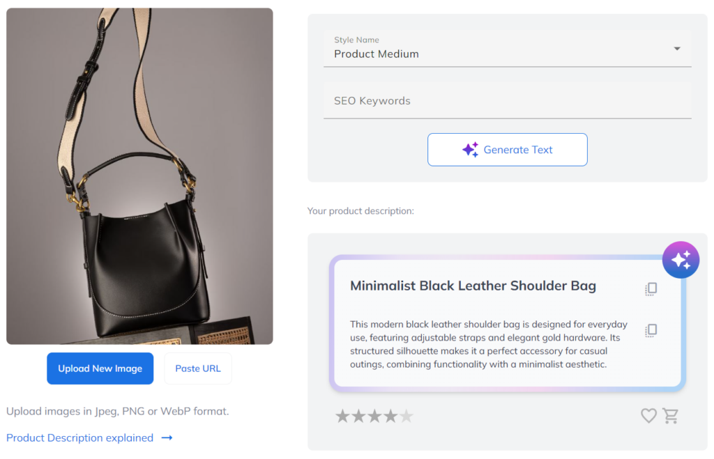 With tools such as AI-powered product tagging, the description generators are independent of metadata or manual text entries.