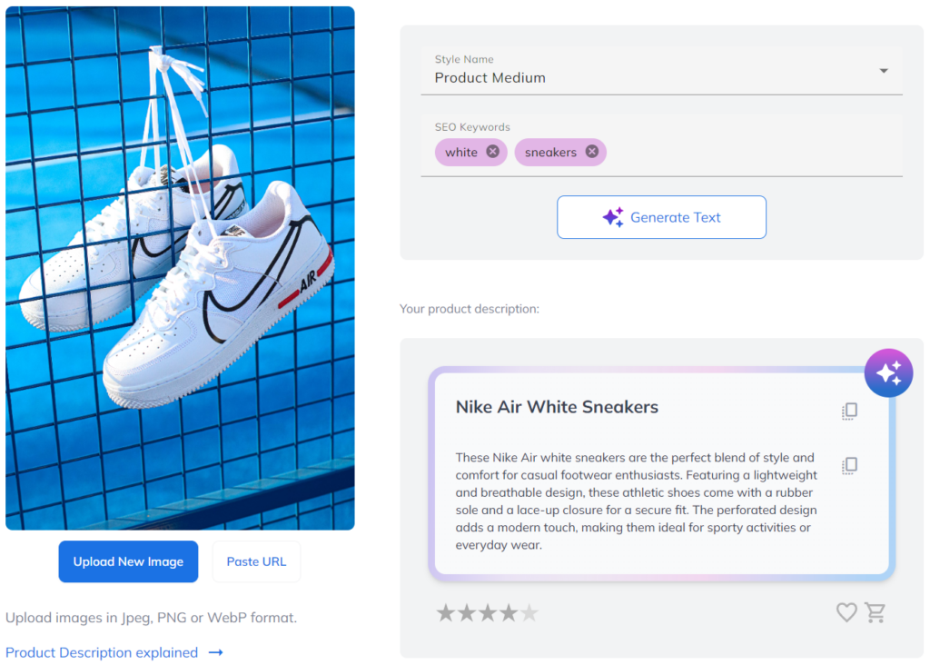 The best product description generators combine tags extracted by visual AI with language models to achieve optimized and compelling texts.