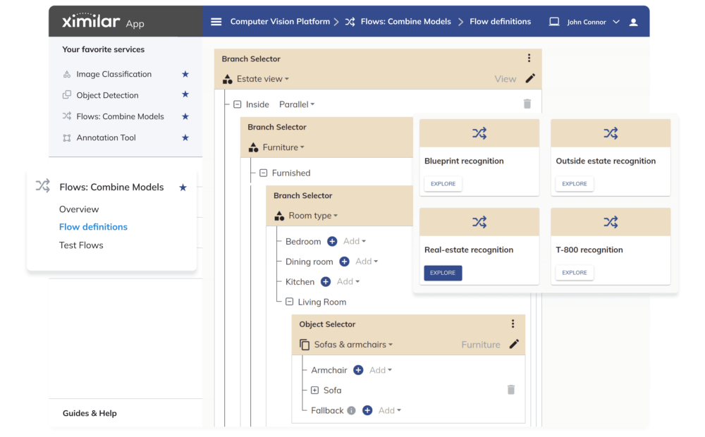 At Ximilar computer vision platform, all image recognition, object detection, visual search or image enhancing models can be combined in complex hierarchical structures via Flows.