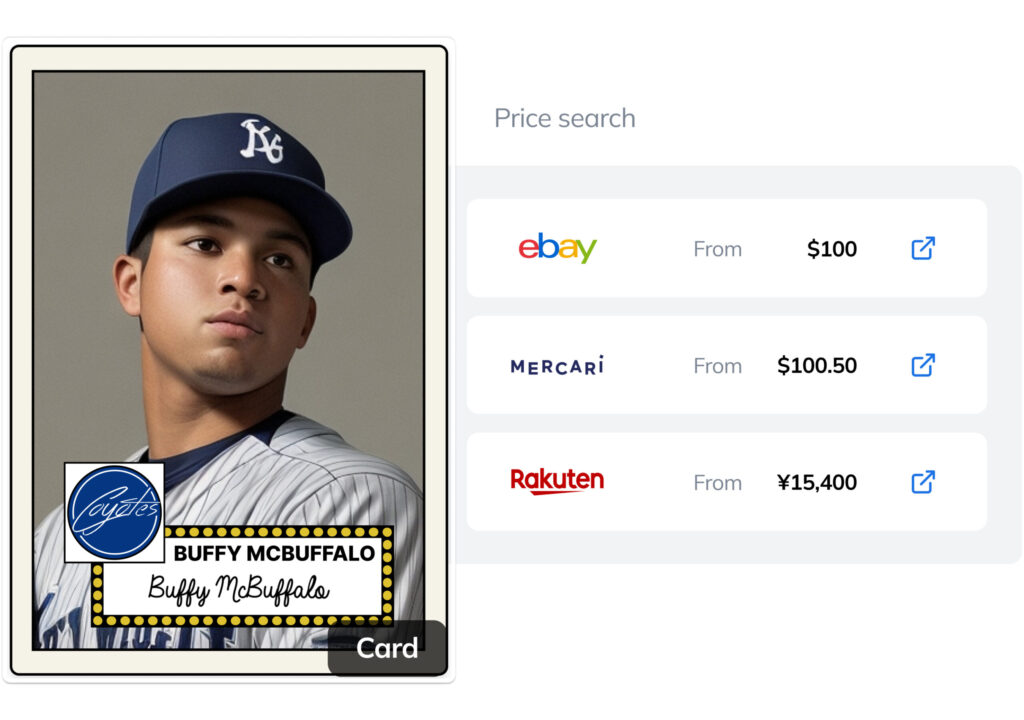 Ximilar's card price search system retrieves prices from major trading card marketplaces, with links included, provided only a photo of the card.