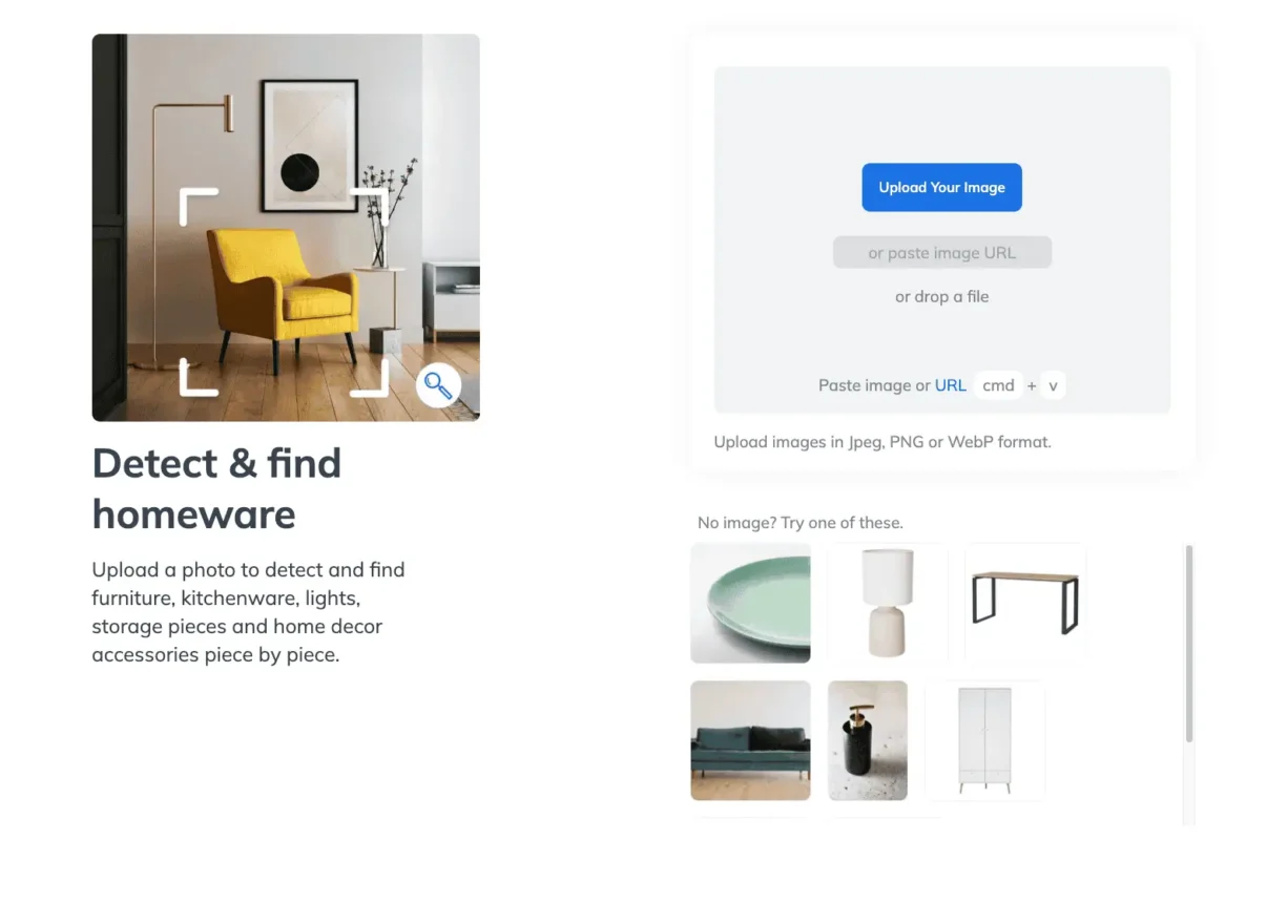 Home decor & furniture search demo with AI.